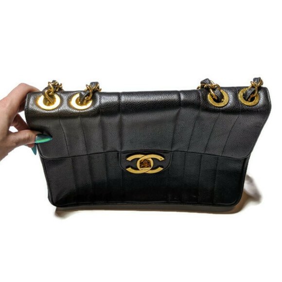 Chanel Vertical Black Caviar Leather Shoulder Bag - Picture 6 of 16